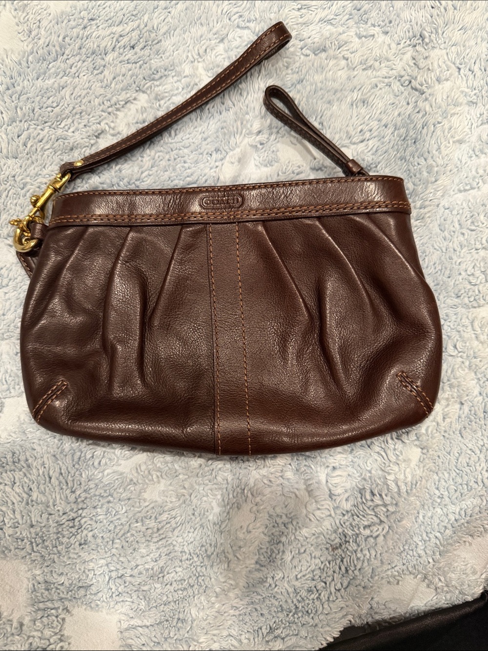 Coach Dark Brown Leather Wristlet Clutch